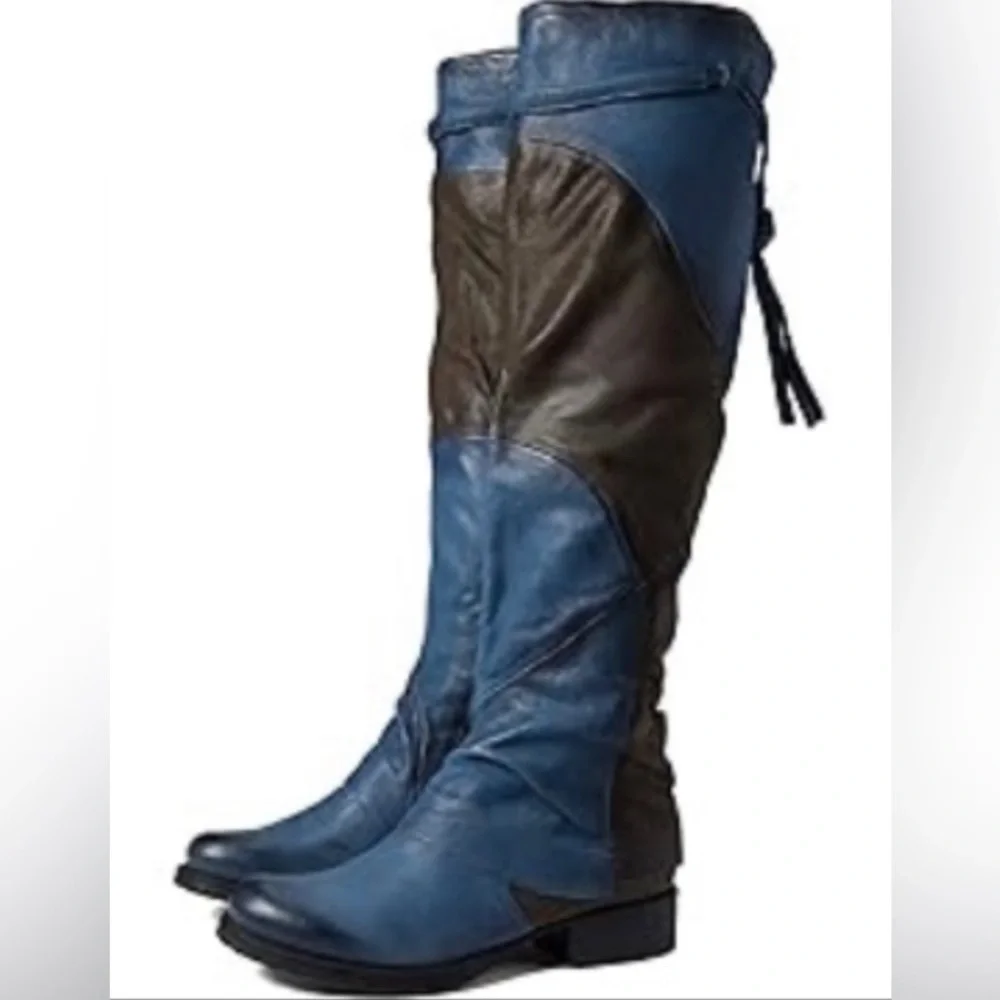 NEW MIZ MOOZ Novel Over the Knee Boots Blue/Brown Size EU37/US6.5-7